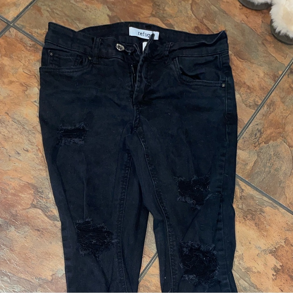 Refuge Black Skinny Distressed Jeans